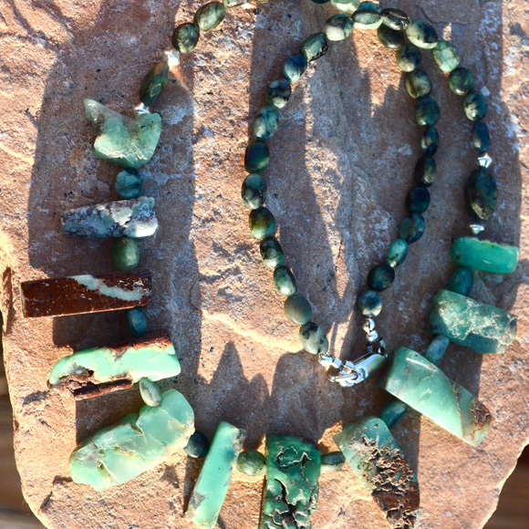 Sterling Silver Chrysoprase Emerald Necklace 925 - Picture 2 of 8